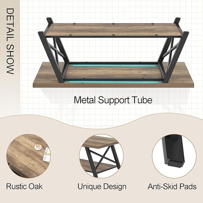 EXCEFUR Modern Coffee Table, Rectangle Center Table for Living Room with Storage Shelf, Industrial Wood and Metal Cocktail Tea Table, Rustic Oak, 47 Inch