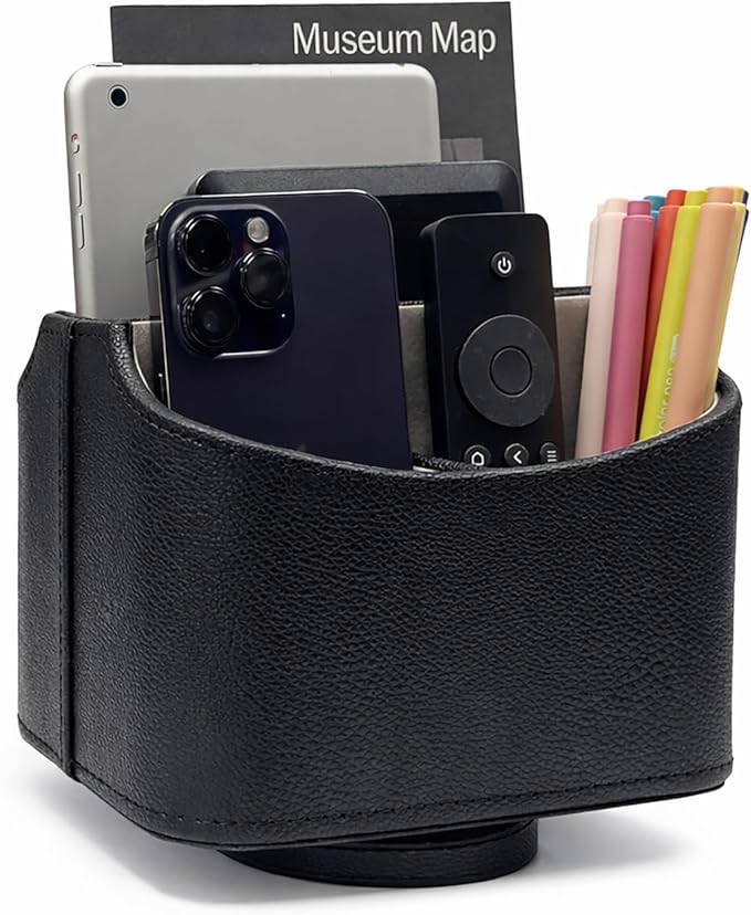 UnionBasic Rotating Desk Organizer, 360 Desk Spinning Caddy, Desktop TV Guide/Mail/Media/Remote Controller Holder Organizer,Fishskin Black