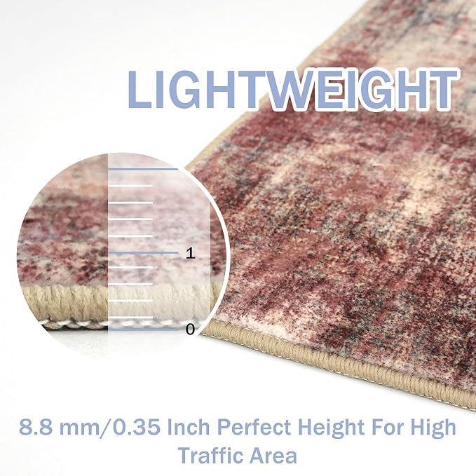 IOHOUZE Abstract Runner Rug 3x7 Ft Washable Runners for Hallways, Non Slip Kitchen Runner Printed Faux Wool Entryway Runner Indoor, Modern Abstract Floor Carpet for Hall Kitchen Bedroom, Red/Multi