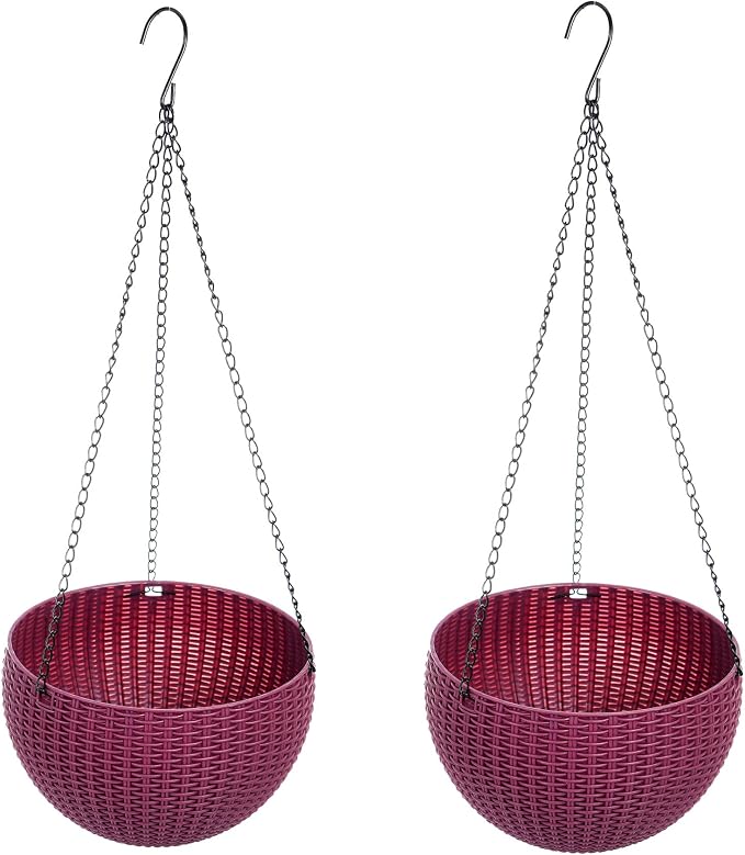 Hanging Basket Plastic Flower Pot Round Resin Garden Hanging Planter for Indoor Outdoor Plants 2 Pack Mulberry
