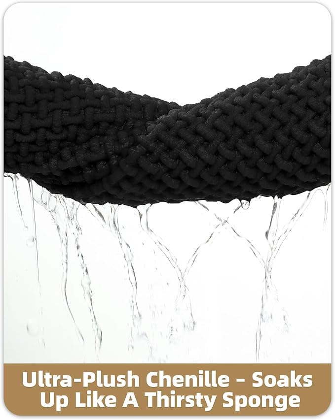 Color&Geometry Rubber Backed Waffle Bath Mat 47x17, Non Slip Water Washable Bathroom Rugs, Soft Absorbent Chenille Boho Carpet for Bathroom Floor, Tub and Shower, Black