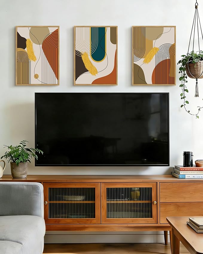PHOPAGO Boho Abstract Framed Wall Art Mid-Century Modern Bohemain Minimalist Luxury Gold Line Artwork Kitchen Dining Room Decor - 11x14in Natural Framed