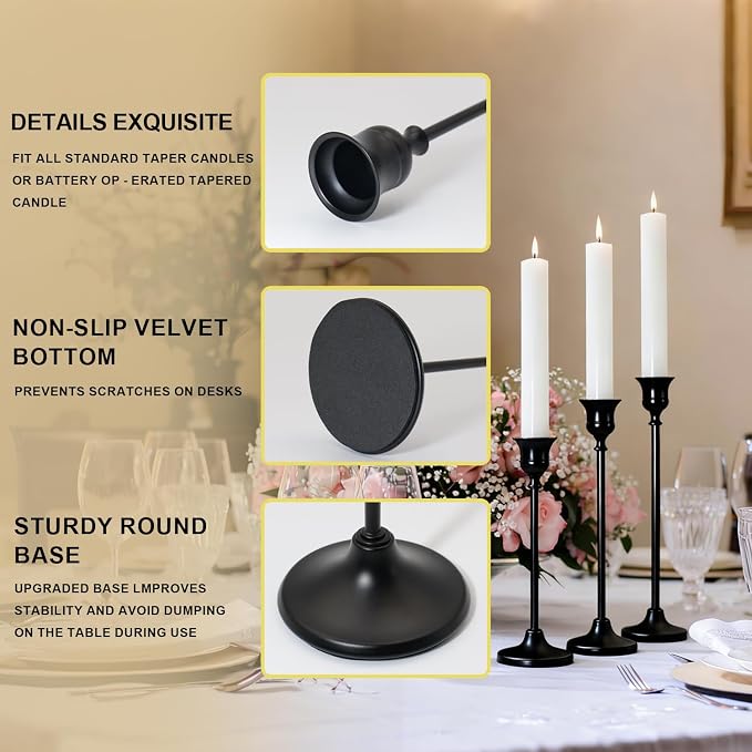 Candlestick Holders, Black Metal Taper Candle Holder, Vintage Candle Holders for Pillar Candles, Table Mantel Wedding Festive Decor Party Party Decor Christmas Decorations, Set of 9