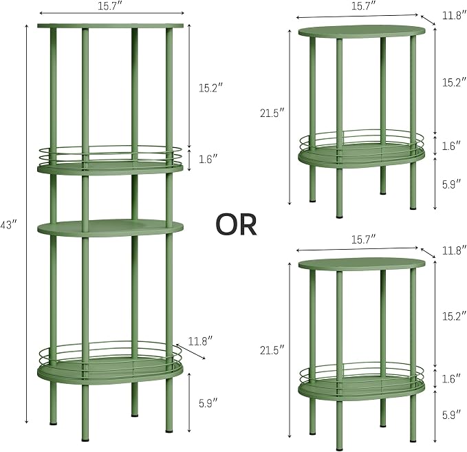Green Side Table Set of 2,Small Modern Round Side Table with Storage,2-Tier Nightstand,Samll End Table for Small Space,Living Room,Bedroom, Nursery, (2PC,Green)