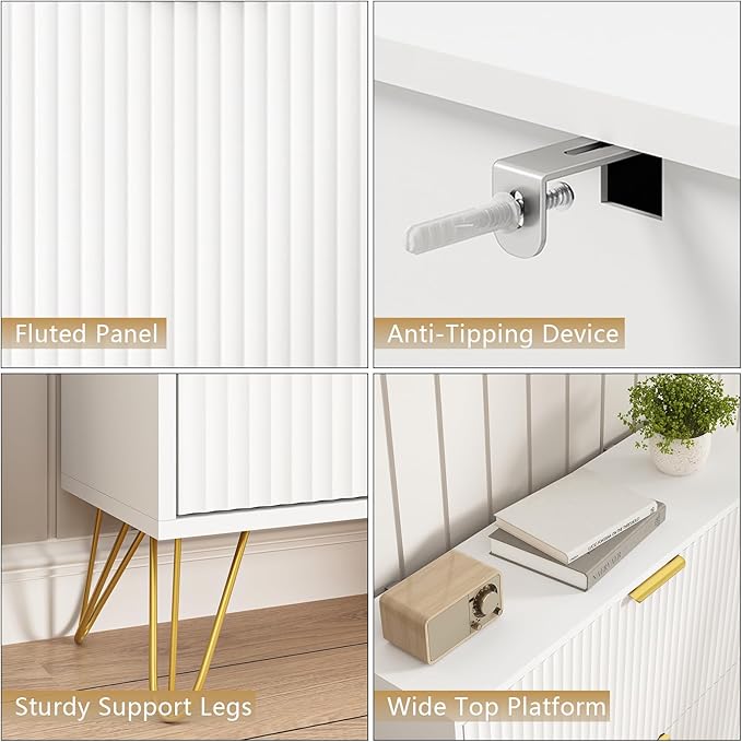 Shoe Storage Cabinet with 3 Flip Drawers, 31.5" W Fluted Shoe Cabinet for Entryway, Hidden Shoe Cabinet Storage, Narrow Free Standing Shoe Orgnaizer Rack Cabinet for Foyer Hallway, White