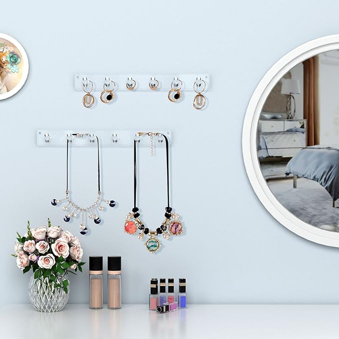 AITEE Necklace Holder, Acrylic Necklace Organizer Wall Mounted with 6 Hooks, for Hanging Necklace, Jewelry, Bangles, Bracelets and Rings, Best Gifts for Women(4 PACK)