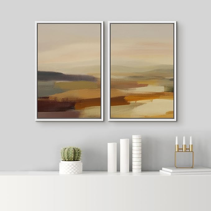 SIGNLEADER Framed Canvas Print Wall Art Warm Ochre Abstract Landscape Modern Illustrations Modern Art Decorative Minimal Relax/Calm for Living Room, Bedroom, Office - 16"x24"x2 White