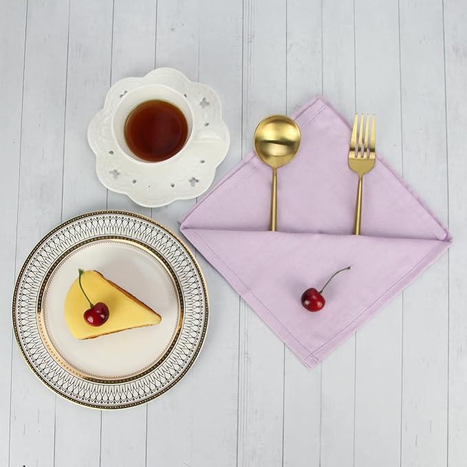 Solid Color Linen Blended Thin Dinner Cloth Napkins - Set of 12 (40 x 40 cm) - for Wedding Parties Events & Home Use (Lavender)