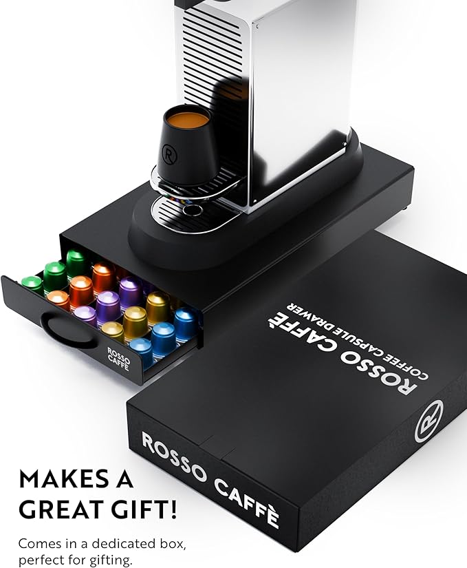 ROSSO CAFFÈ Coffee Capsule Drawer Organizer Compatible with Nespresso Original Machines, Holds 45 Capsules, Space-Saving Countertop Storage, Sleek Design