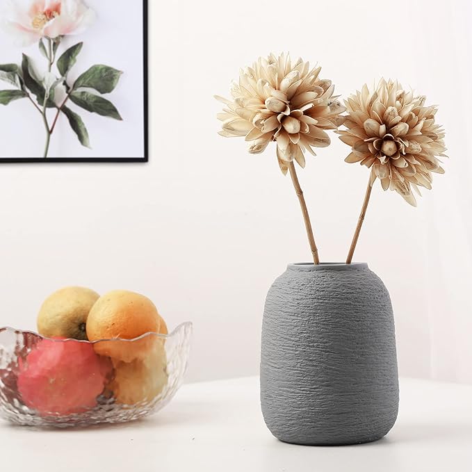 Grey Ceramic Vases, Textured Modern Vases, Home Decor Vases, Suitable for All Kinds of Places, Can Also Be Used As Gifts for Others, Independence Day and Other Festivals. (Grey Blue)