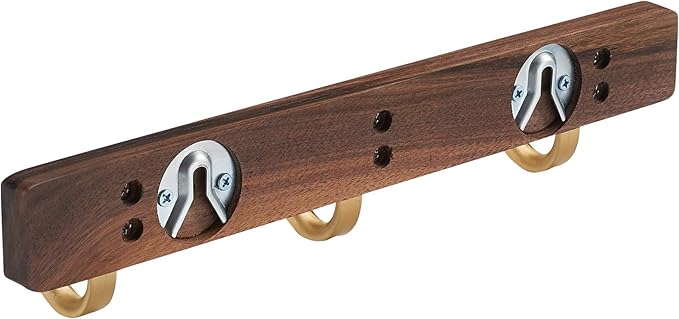 Wall Mounted Coat Rack, Entryway Hanging Coat Rack, Metal Wood Coat Rail with 3 Rustic Hooks Rail for Coat, Scarf, Bag, Towel, Key, Cap, Hat, Walnut Gold Matt