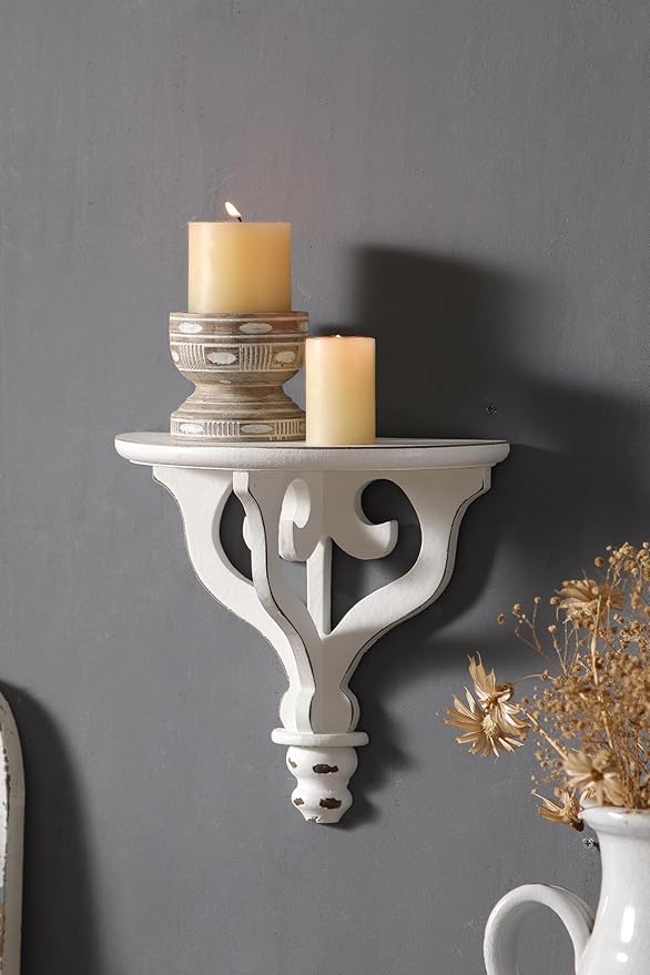 SOFE Rustic Vintage Wall Shelf - Scroll Wooden Floating Shelves - Distressed White Small Wall Shelves - Victorian Plant Shelf- Decorative Walls Stand Shelves for Hallway, Entryway
