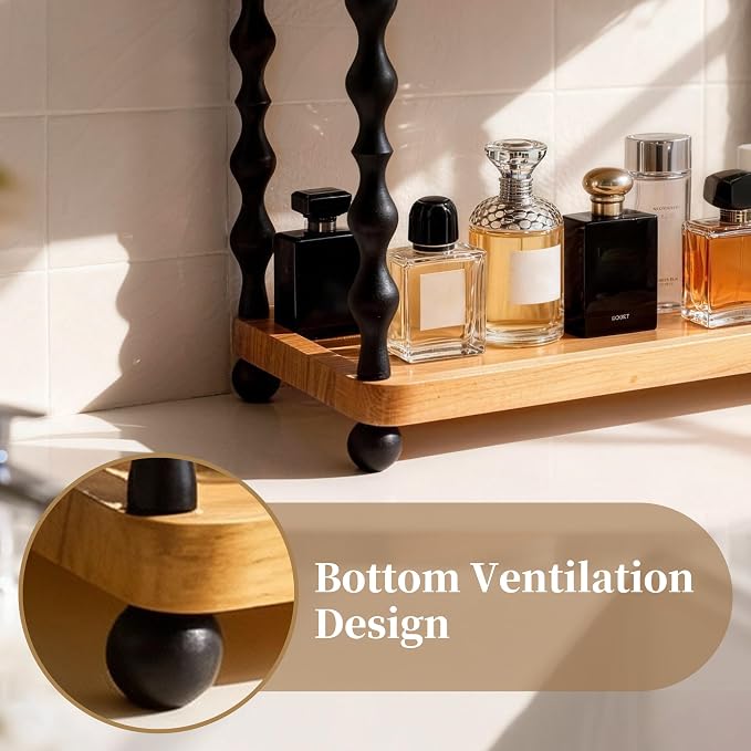 2 Tier Bathroom Counter Organizer, Wood Perfume Makeup & Skincare Organizers for Vanity, Retro Bathroom Sink Countertop Storage shelf for Corner, Kitchen and Coffee Station (Light Brown)