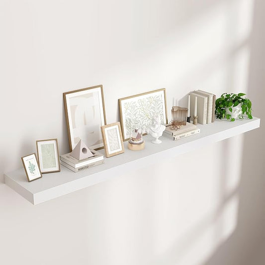 Venusmiles Floating Shelves for Wall 72 inch Long, Engineered Wood Large Wall Shelves with Invisible Brackets for Living Room Bedroom Bathroom Office Kitchen Decor and Storage, White Finish, Set of 1