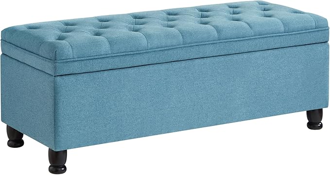 Upholstered Modern Upholstered Storage Ottoman Bench with Arms, 45" End of Bed Bench for Entryway, Bedroom, Living Room,Light Blue
