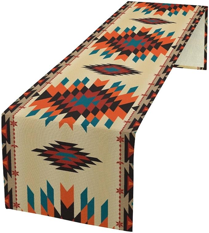 Aztec Southwest Table Runner, Ethnic Style Design Geometric Triditional Kitchen Table Runners Table Setting Decor for Garden Farmhouse Wedding Party Holiday 13x108 Inch