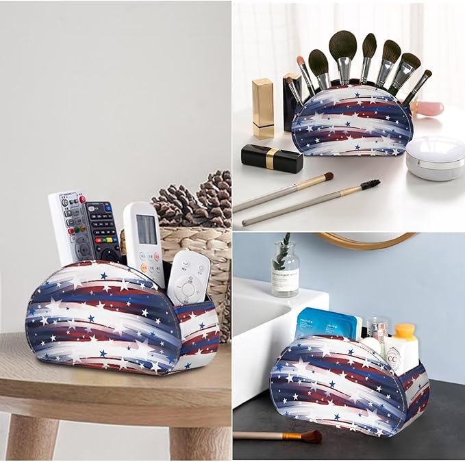 Remote Control Holder with 5 Compartments, USA Flag Print Office Desk Organizers - TV Stand Decor/Bedside Table Accessory Remote Caddy, Storage for Jewelry/Glasses