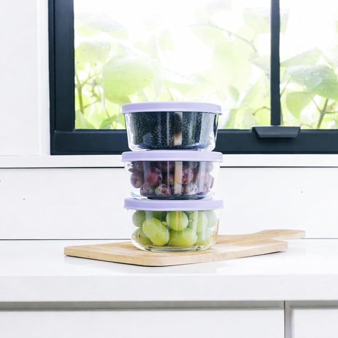 12-Piece Glass Food Storage Containers Set (6 Containers + 6 BPA-Free Lids) | 2-Cup, Leakproof | Microwave, Freezer, Oven & Dishwasher Safe | Ideal for Meal Prep & Pantry Organization, Purple