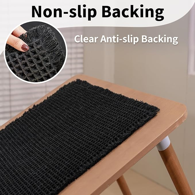 Bathroom Runner Rug Set 2 Piece - Long Waffle Bath Mat for Double Sink, Washable Bathroom Mats Non Slip Absorbent Boho Decor, 18x30 & 24x60, Black