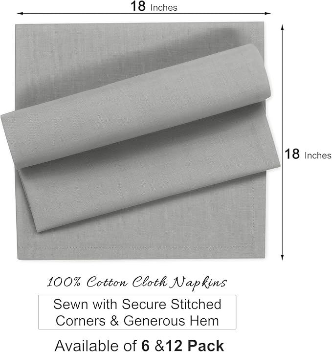 Ruvanti Cloth Napkins Set of 12, 100% Cotton High GSM 18x18 Inches Soft, Washable, Highly Durable & Absorbent, Perfect for Parties, Christmas, Thanksgiving Dinners – Wild Dove