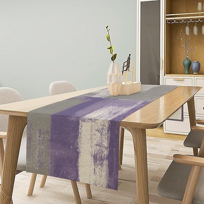 Purple Abstract Art Contemporary Table Runner,Modern Neutral Lavender Decorative Pattern Table Runner for Coffee Table Dining Room Table Bedroom Party Holiday Decor 13x108inch
