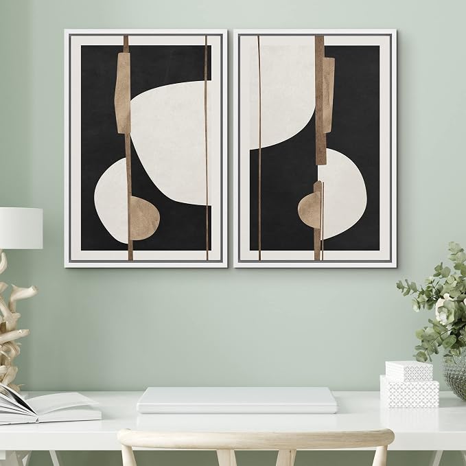 SIGNWIN Framed Canvas Print Wall Art Set Geometric Mid-Century Gold White Polygon Abstract Shapes Illustrations Art Decorative Contemporary for Living Room, Bedroom, Office - 16"x24"x2 White