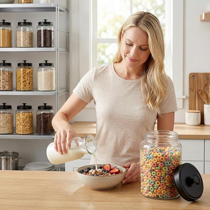 Pumtus 2 Pack Large Glass Jars with Metal Lid, 1 Gallon Clear Cookie Candy Jar, 125 OZ Airtight Food Storage Container, Empty Canister Set for Kitchen Counter, Pasta, Dog Treats, Snacks, 3.7 L