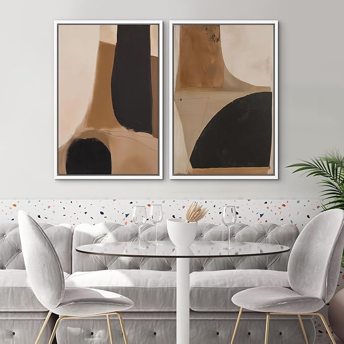 SIGNWIN Framed Canvas Print Wall Art Set Warm Neutral Abstract Shapes Illustrations Modern Art Rustic Colorful Ultra for Living Room, Bedroom, Office - 24"x36"x2 White