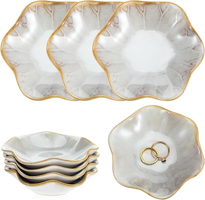 8 Pcs Lotus Leaf Ceramic Ring Dish Jewelry Dish Holder Small Trinket Tray Plate for Earrings Necklaces Bracelet Key