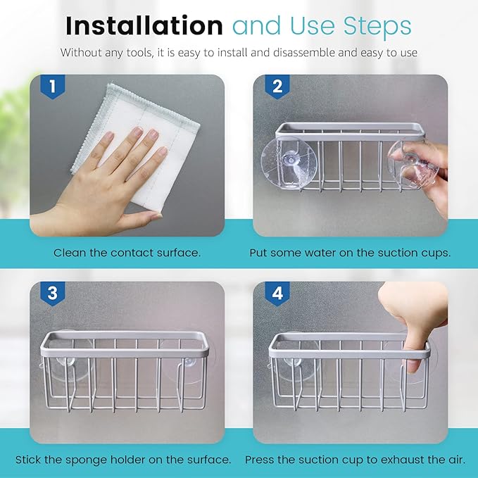 HLOOL Sponge Holder for Kitchen Sink, Kitchen Sink Sponge Holder,Sink Caddy,Dish Soap Holder （Mat Silver）