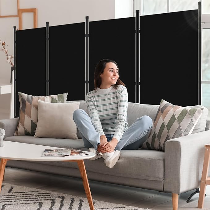 Room Divider, 6FT Tall Folding Partition Room Dividers 4 Panel, Portable and Freestanding Room Divider Screen Wall Divider for Home and Office, Black