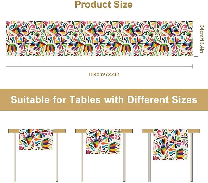 YCness Mexican Floral Themed Table Runer, Linen Colorful Mexican National Element Tradition Table Runner for Party for Party Home Bedroom Living Room Kitchen, 13x36 Inch
