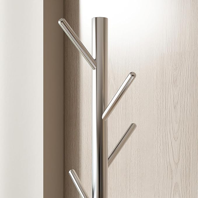 Coat Rack Freestanding Metal Coat Rack Stand with 8 Hooks Sturdy Heavy Duty Modern Coats Tree for Bags Clothes Hall Tree Hats Hanger Holder Stand for Entryway Bedroom Hallway Office, Silver