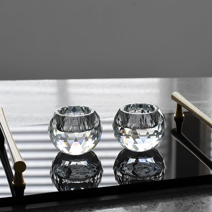 Crystal Candle Holders Set of 2, Tea Wax Ultra Elegant & Modern Centerpiece Home Décor,Wedding,Scented Candle Holder