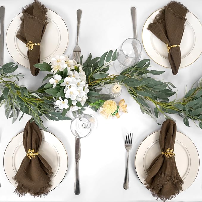 30 Packs Brown Napkins 16x16 Inch, Cotton Linen Handmade Cloth Napkins Bulk with Fringe - Soft Rustic Boho Napkins for Wedding, Party, Christmas Event Dinner Birthday Table Decor