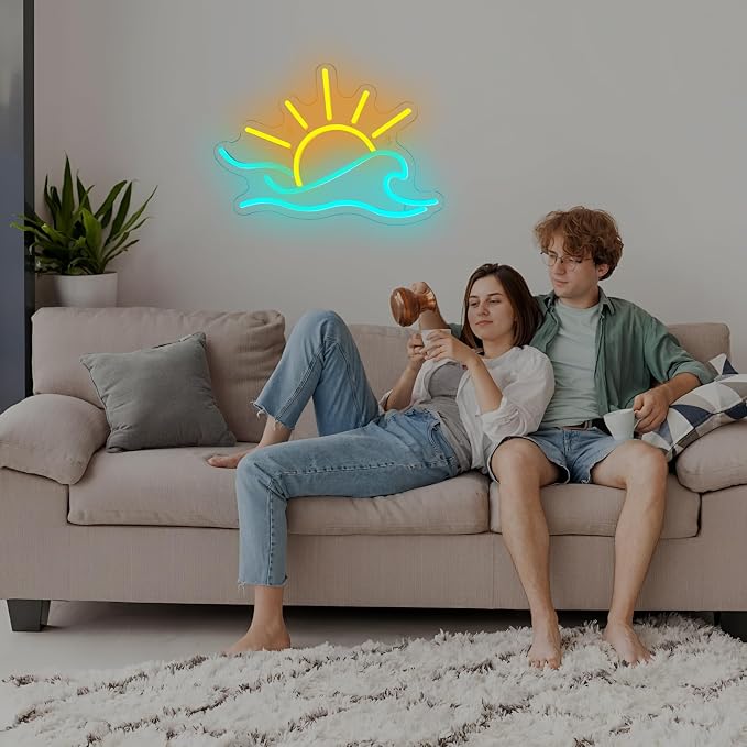 Sunrise Sunset Neon Sign Sunrise Wave Neon Light for Wall Decor Dimmable LED Sun Sea Ocean Light Up Sign for Bedroom Living Room Game Room Bar Party Wall Art Beach Themed Decor Summer Vibe Presents for Teens Girls Boys