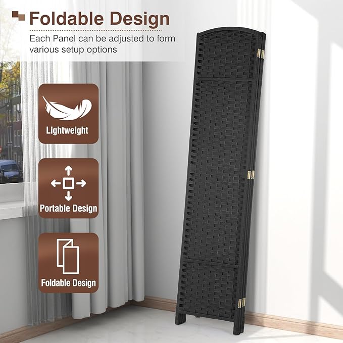 Room Divider 4 Panel 5.6 FT Tall Privacy Screen Waterproof Wood Frame Partition Room Dividers and Folding Privacy Screens Freestanding Wall Divider Indoor and Outdoor for Portable Room Separation