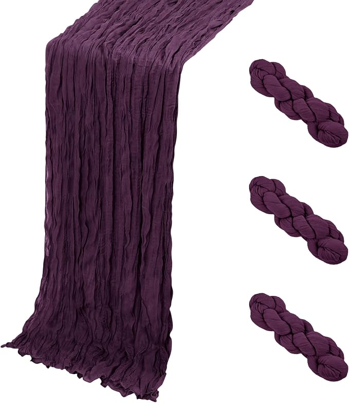 3 Pack Dark Purple Cheesecloth Table Runner, 17 x 108 Inch, Gauze Cheese Cloth Table Runner Rustic Sheer Runner for Wedding Birthday Party Baby Shower Table Decor(Dark Purple)