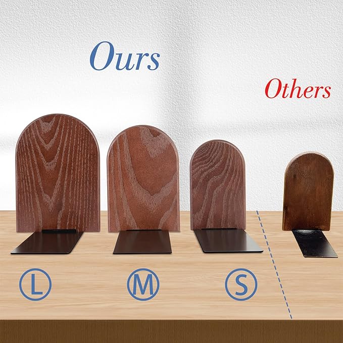 Book Ends, Sturdy Wooden Bookends for Shelves - Heavy Duty Non-Slip Book Organizers, Decorative Bookend Holders for Home Office, Library, Black Wood Universal Economy Bookend, Medium, 1 Pair