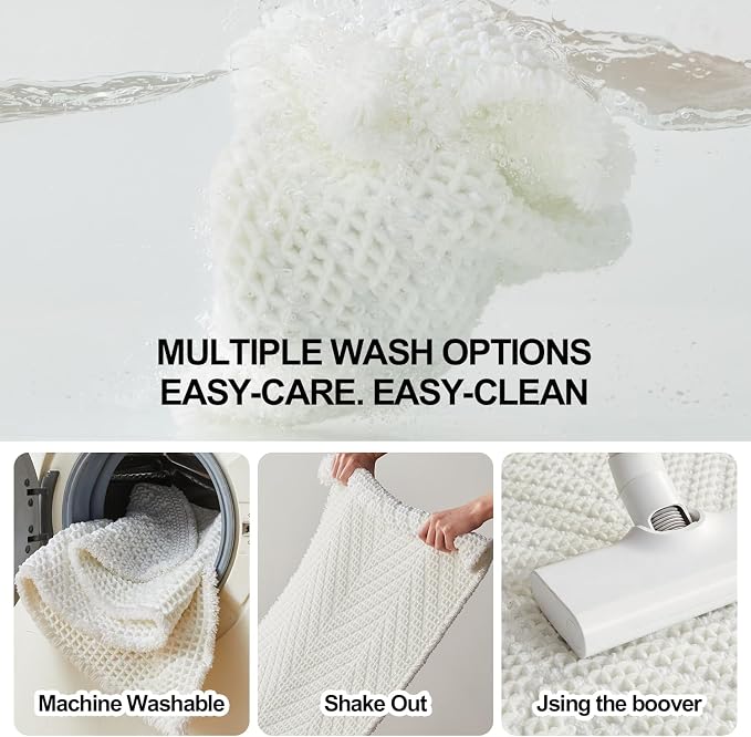 Sunfly Waffle Bath Mat, Boho Bathroom Rugs Non-Slip Washable Super Absorbent Quick Dry, Farmhouse Bathroom Decor 16"x24" Cream