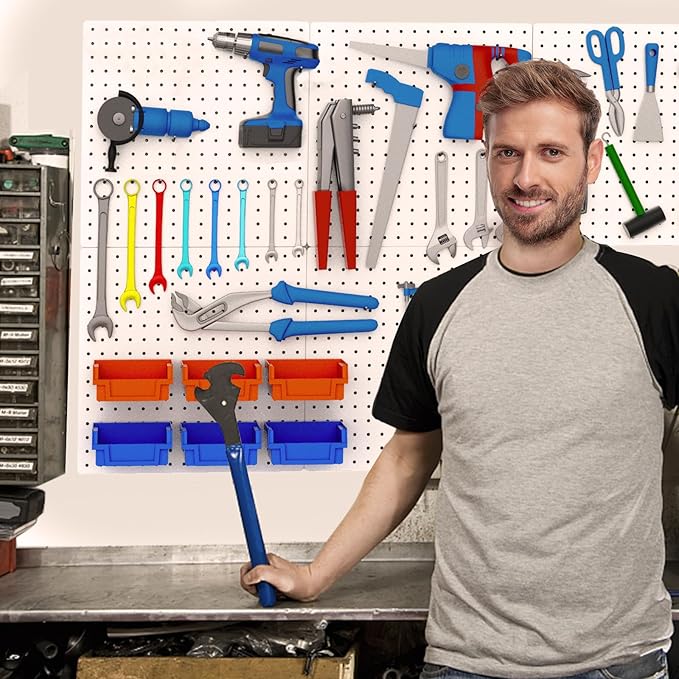 Peg Board, 4PCS Metal Pegboard Wall Organizer. Heavy Duty Pegboard, Peg Boards, Pegboard for Walls, White Pegboard for Garage Craft Room Workbench Office Kitchen Tool Organization, 12"*12"