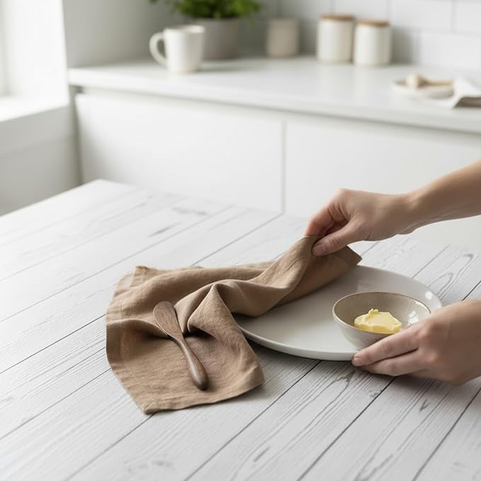 Linen Napkins –100% French Flax – Stonewashed Pure Linen Cloth Napkins - Size 18 Inch x 18 Inch – Set of 4 (Caramel)