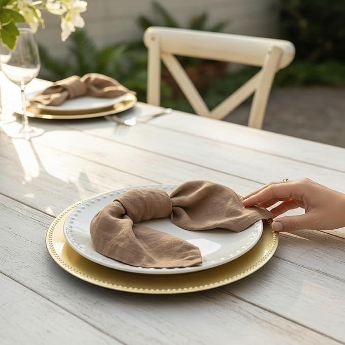 Linen Napkins –100% French Flax – Stonewashed Pure Linen Cloth Napkins - Size 18 Inch x 18 Inch – Set of 4 (Caramel)
