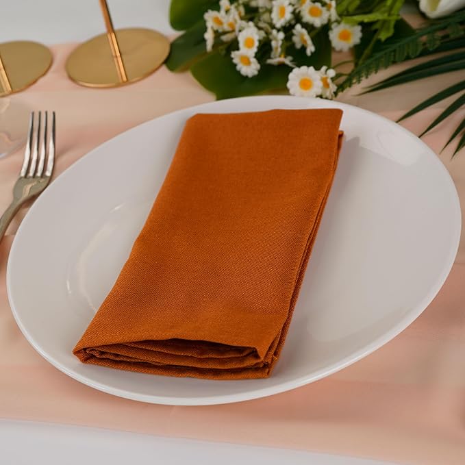 Solid Color Linen Blended Thin Dinner Cloth Napkins - Set of 12 (40 x 40 cm) - for Events & Home Use (Terra Cotta)