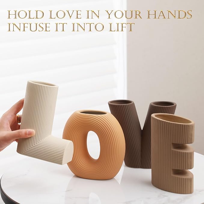 Joeabor Ceramic Vase Set of 4 - Handcrafted Ceramic Vases for Home Decor & Shelf - Modern Farmhouse Decor for Kitchen, Office, Bedroom & Living Room Decorative Objects for Mantel, Table Centerpieces