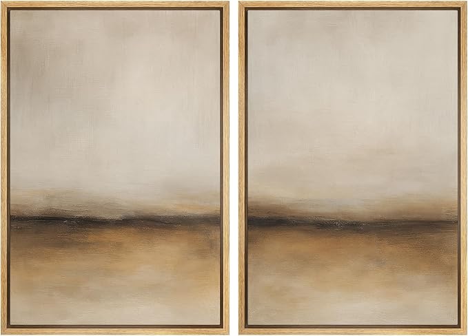 SIGNWIN Framed Canvas Print Wall Art Warm Horizon Abstract Minimalist Neutral Beige and Brown Landscape Illustrations Modern Art Minimal Calm for Living Room, Bedroom, Office - 16"x24"x2 Natural