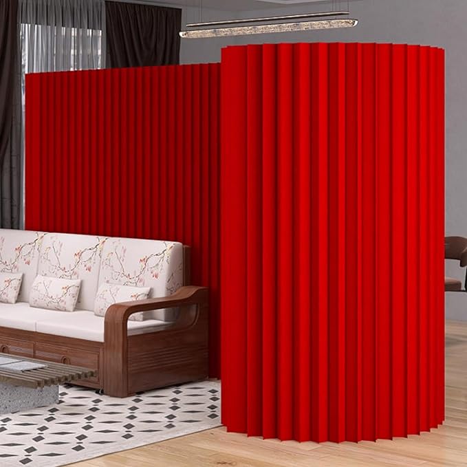 Paper Room Divider, Portable Office Partition Wall, Indoor Folding Folding Screen for Office Room, Studio, Dorm & Retail Spaces, Decorative Party Events Background, Red
