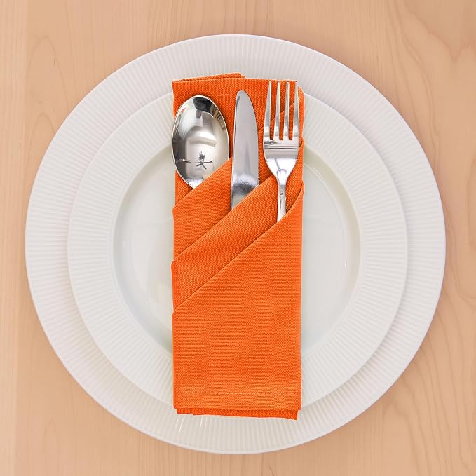 Encasa XO Orange Cloth Napkins Set of 6, 17"x17" | Solid Color Cotton Dinner Napkins | Washable & Reusable Wedding Napkins for Holiday Dinners, Party, & Everyday Table Decor