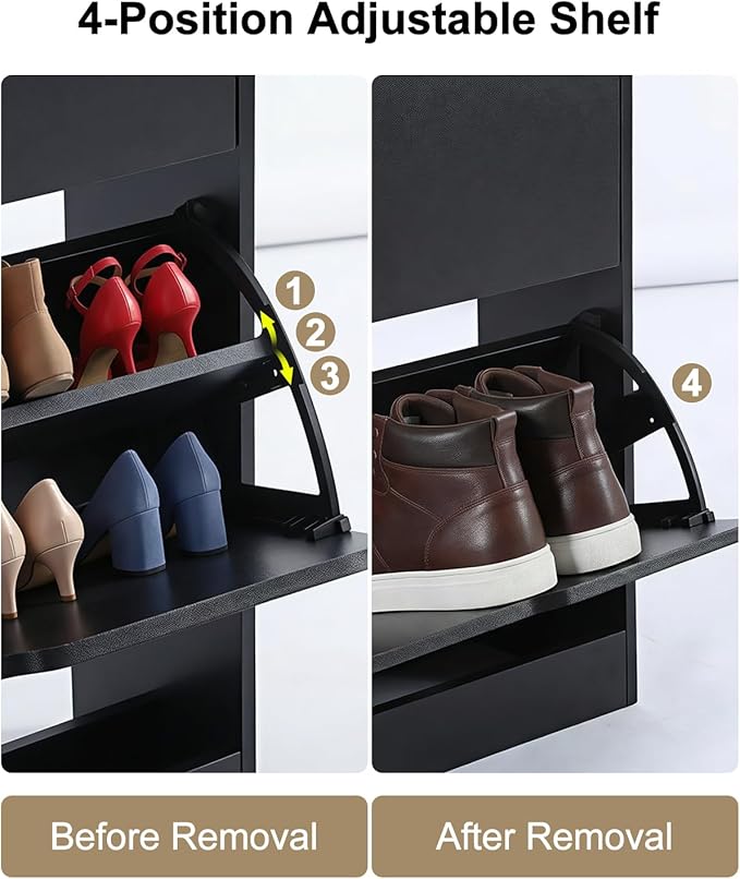 Shoe Cabinet with 3 Flip Drawers, Hidden Wood Shoe Cabinet，Narrow Shoe Rack Cabinet，Freestanding Organizer Storage for Hallway or Hallway, Black