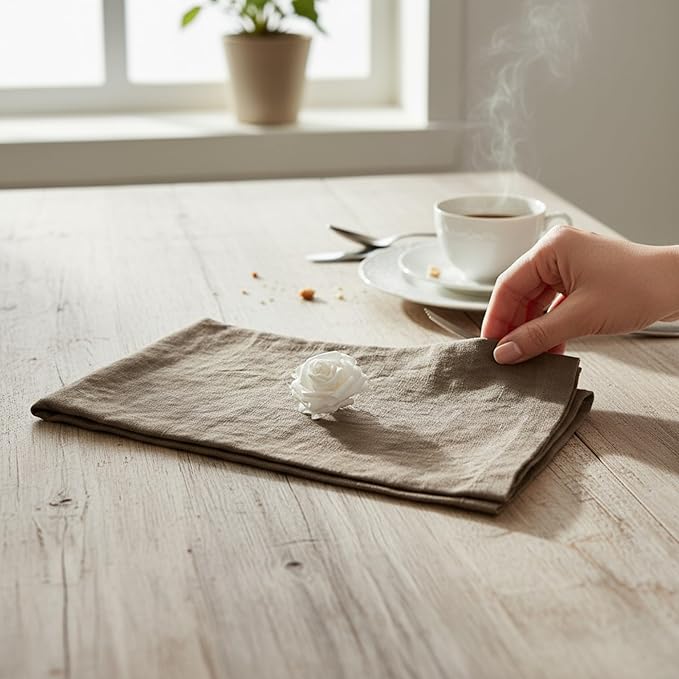 Linen Napkins –100% French Flax – Stonewashed Pure Linen Cloth Napkins - Size 18 Inch x 18 Inch – Set of 4 (Natural Rustic Taupe)